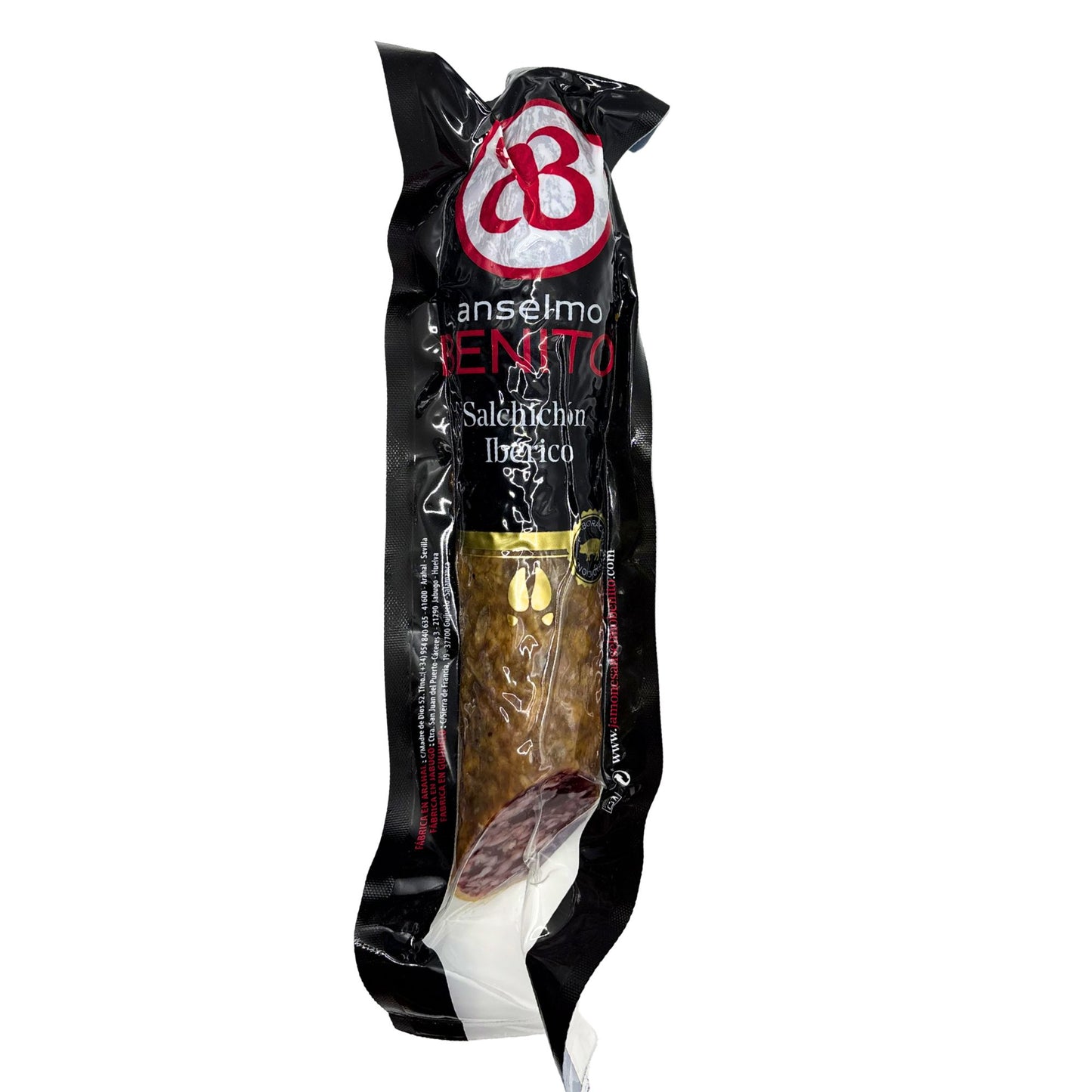 Salchichón ibérico de bellota en pieza, embutido gourmet curado de forma tradicional.