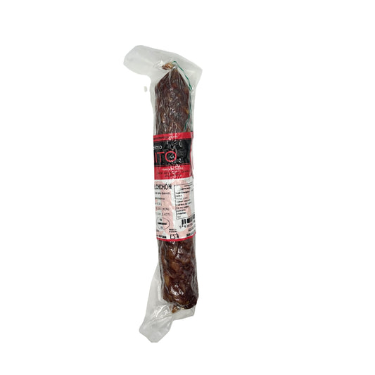 Salchichón vela ibérico de bellota curado artesanalmente, ideal para tapas y aperitivos gourmet.